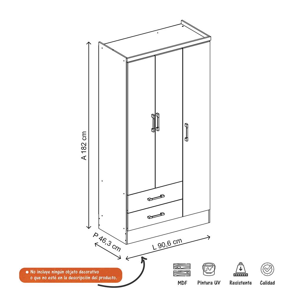 Closet Bertolini Cafe 90 cm con Tres Puertas y Dos Cajones - Closets | Bylmo