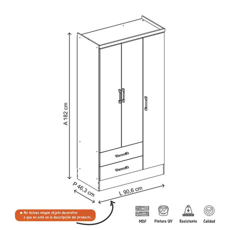 Closet Bertolini Cafe 90 cm con Tres Puertas y Dos Cajones - Closets | Bylmo