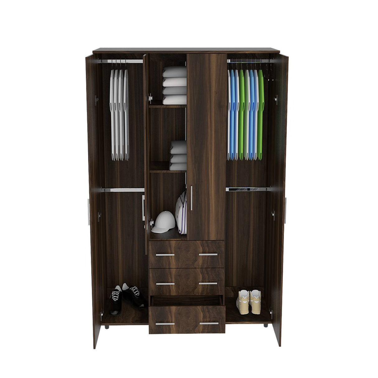 Closet Capri Habano 150 cm con Cuatro Puertas, Tres Cajones y Cerradura - Closets | Bylmo