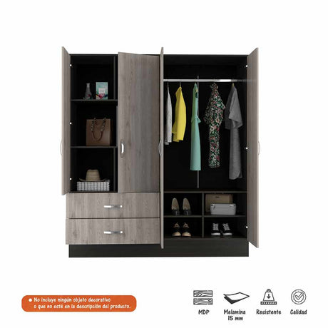 Closet Cidra Ceniza 160x180cm con 2 Cajones con 4 Entrepaños con Espejo - Closets | Bylmo