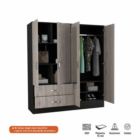 Closet Cidra Ceniza 160x180cm con 2 Cajones con 4 Entrepaños con Espejo - Closets | Bylmo