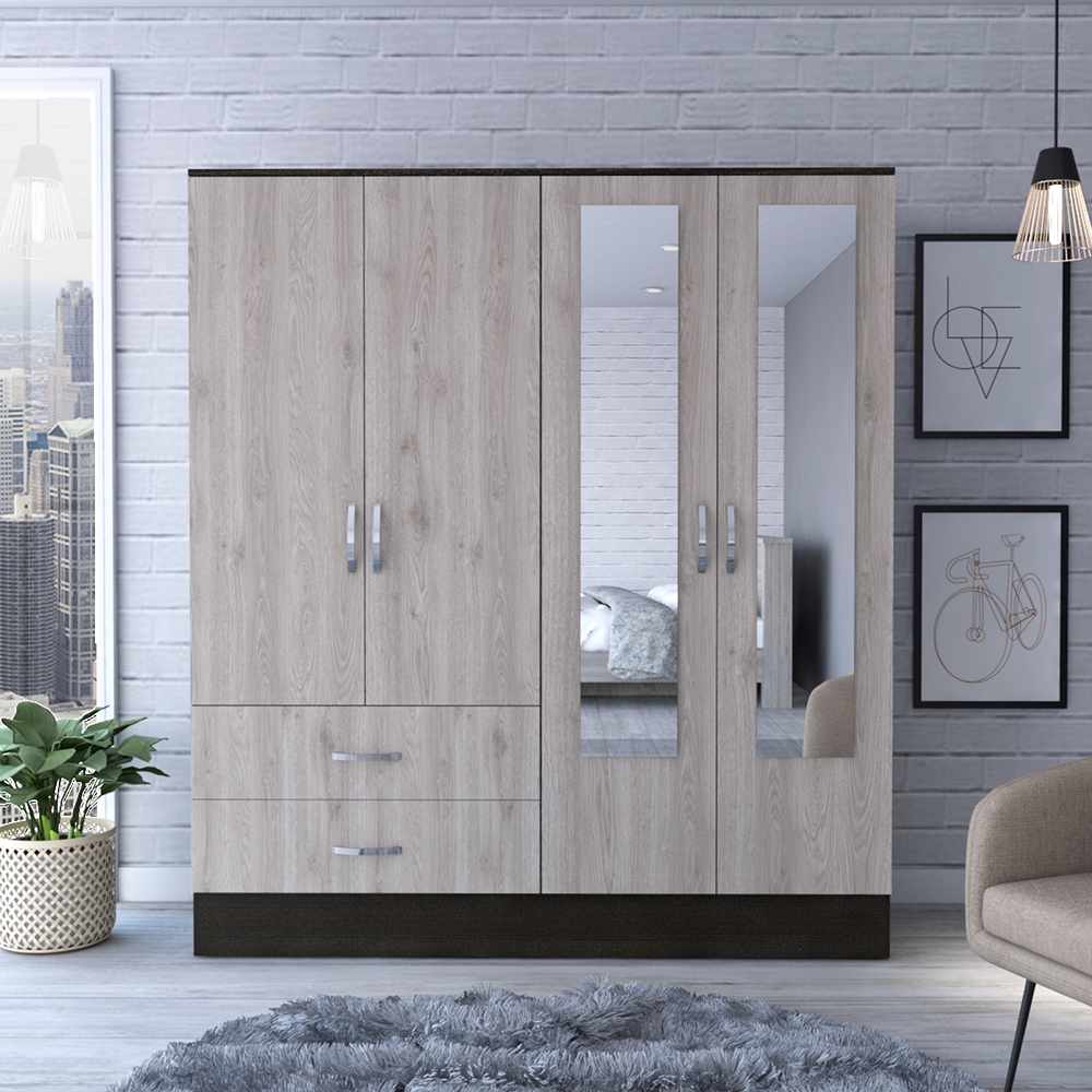 Closet Cidra Ceniza 160x180cm con 2 Cajones con 4 Entrepaños con Espejo - Closets | Bylmo