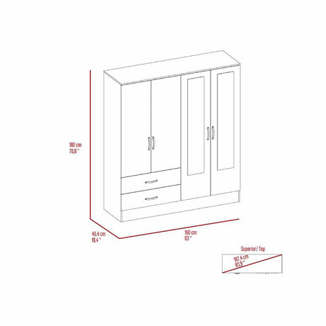 Closet Cidra Ceniza 160x180cm con 2 Cajones con 4 Entrepaños con Espejo - Closets | Bylmo