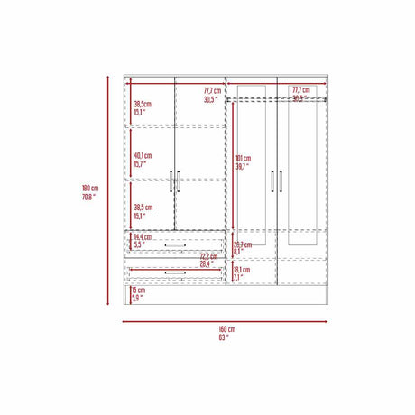 Closet Cidra Ceniza 160x180cm con 2 Cajones con 4 Entrepaños con Espejo - Closets | Bylmo