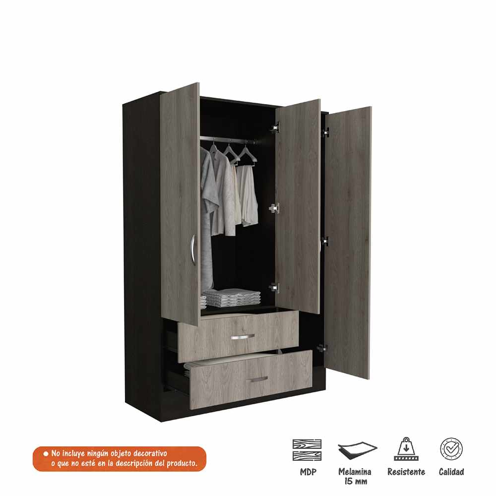 Closet Cidra Wengue 120x181cm con 2 Cajones con 3 Entrepaños con Espejo - Closets | Bylmo