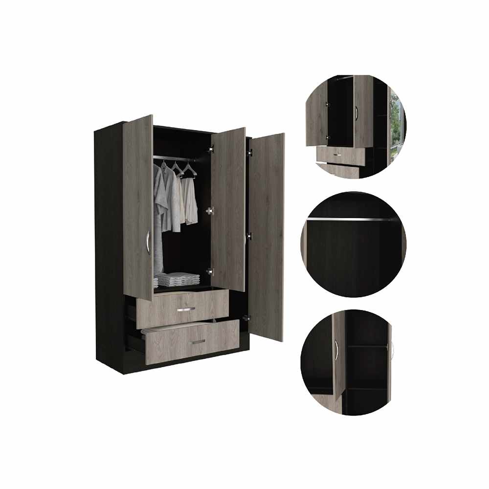 Closet Cidra Wengue 120x181cm con 2 Cajones con 3 Entrepaños con Espejo - Closets | Bylmo