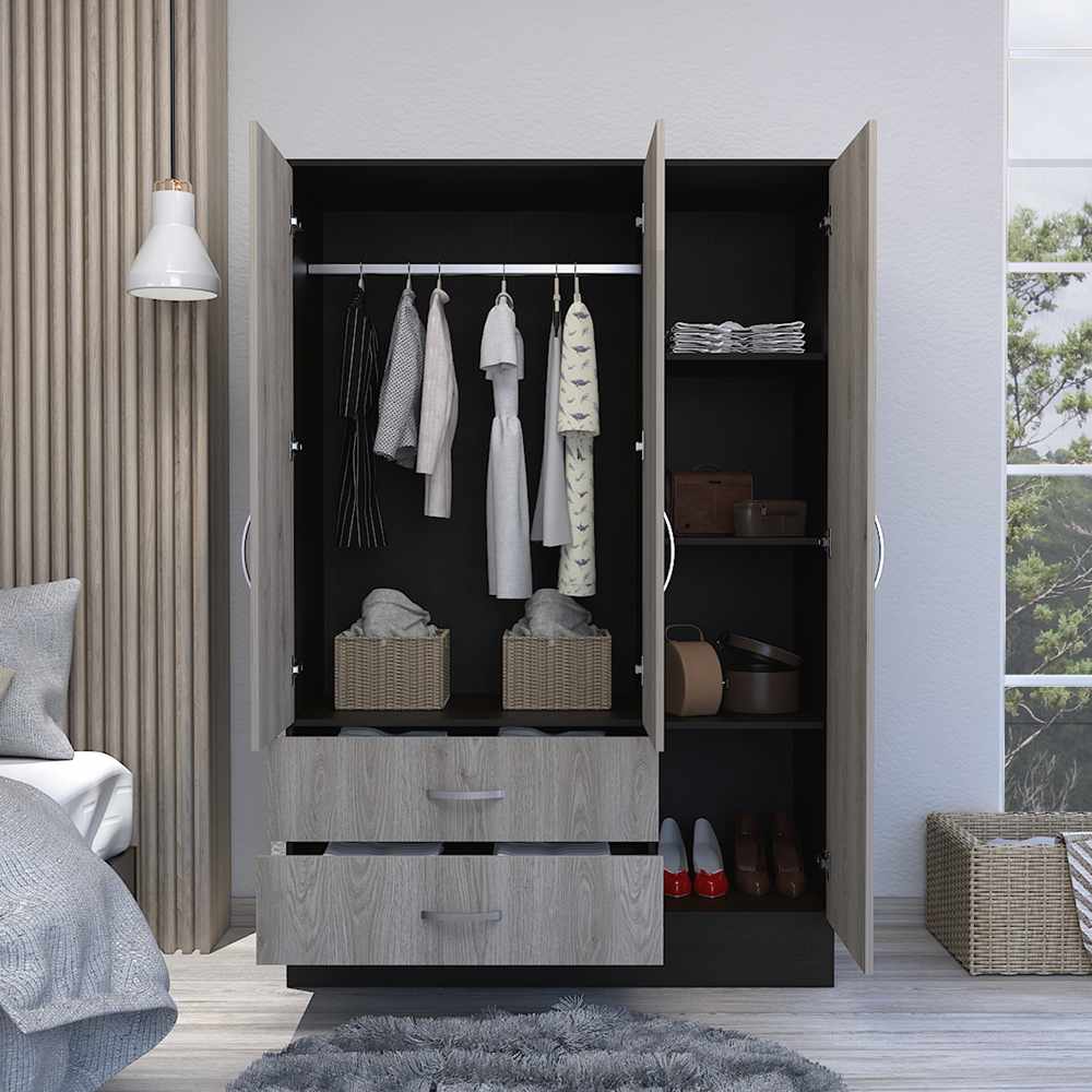 Closet Cidra Wengue 120x181cm con 2 Cajones con 3 Entrepaños con Espejo - Closets | Bylmo