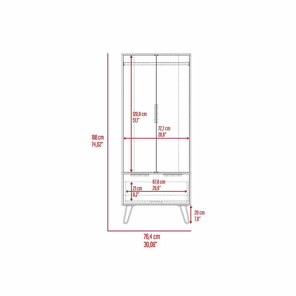 Closet Clara Duna 76x188cm con 1 Cajones sin Entrepaños - Closets | Bylmo