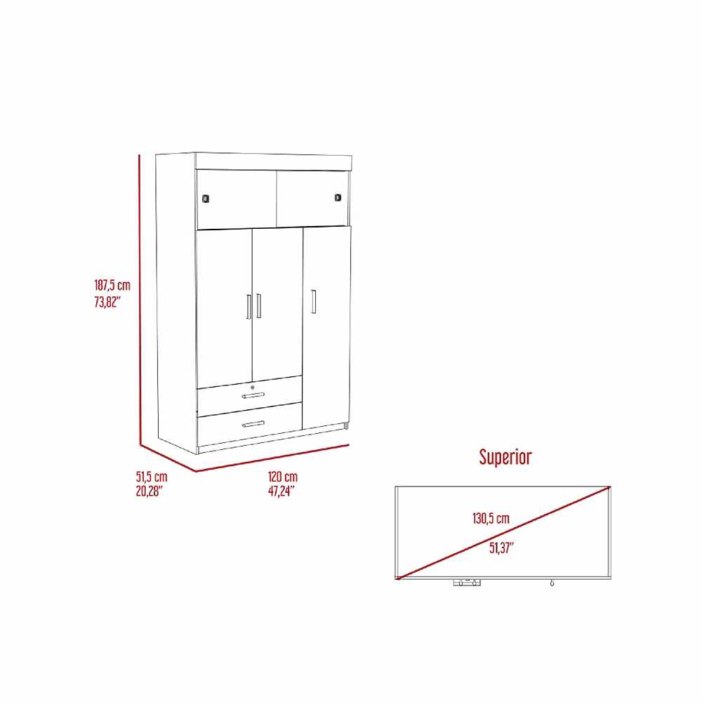 Closet Denver Blanco 120x188cm con 2 Cajones con 3 Entrepaños - Closets | Bylmo
