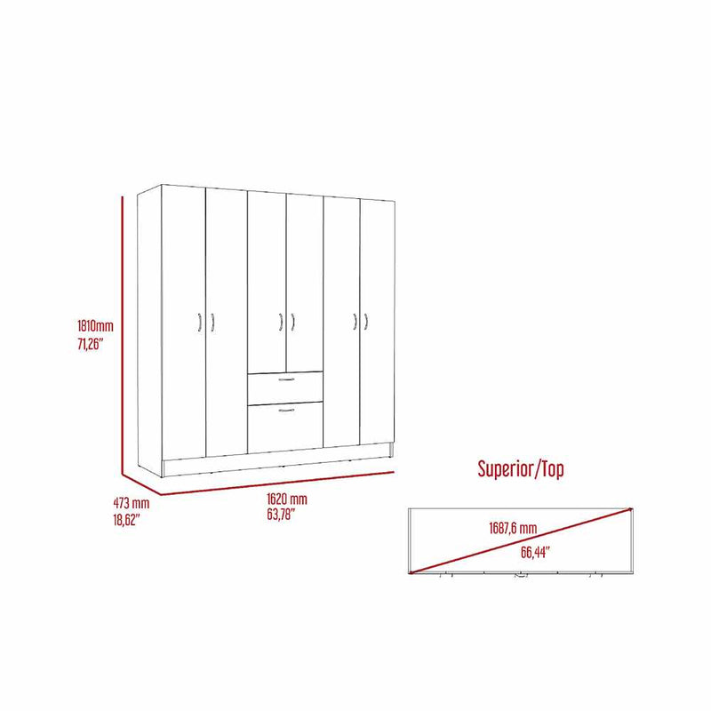 Closet Hagi Wengue 160 cm con Seis Puertas Y Dos Cajones