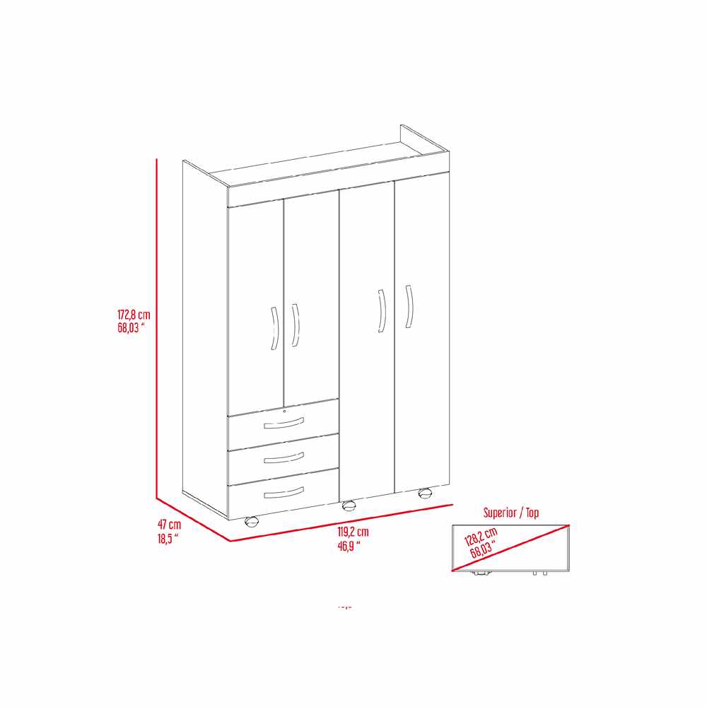 Closet Isisi Wengue 119x173cm con 3 Cajones con 2 Entrepaños - Closets | Bylmo