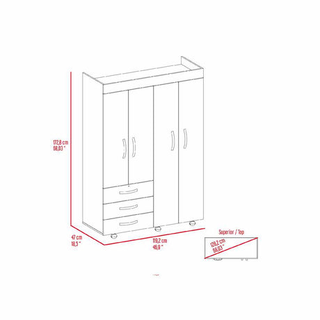 Closet Isisi Wengue 119x173cm con 3 Cajones con 2 Entrepaños - Closets | Bylmo