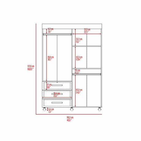 Closet Isisi Wengue 119x173cm con 3 Cajones con 2 Entrepaños - Closets | Bylmo