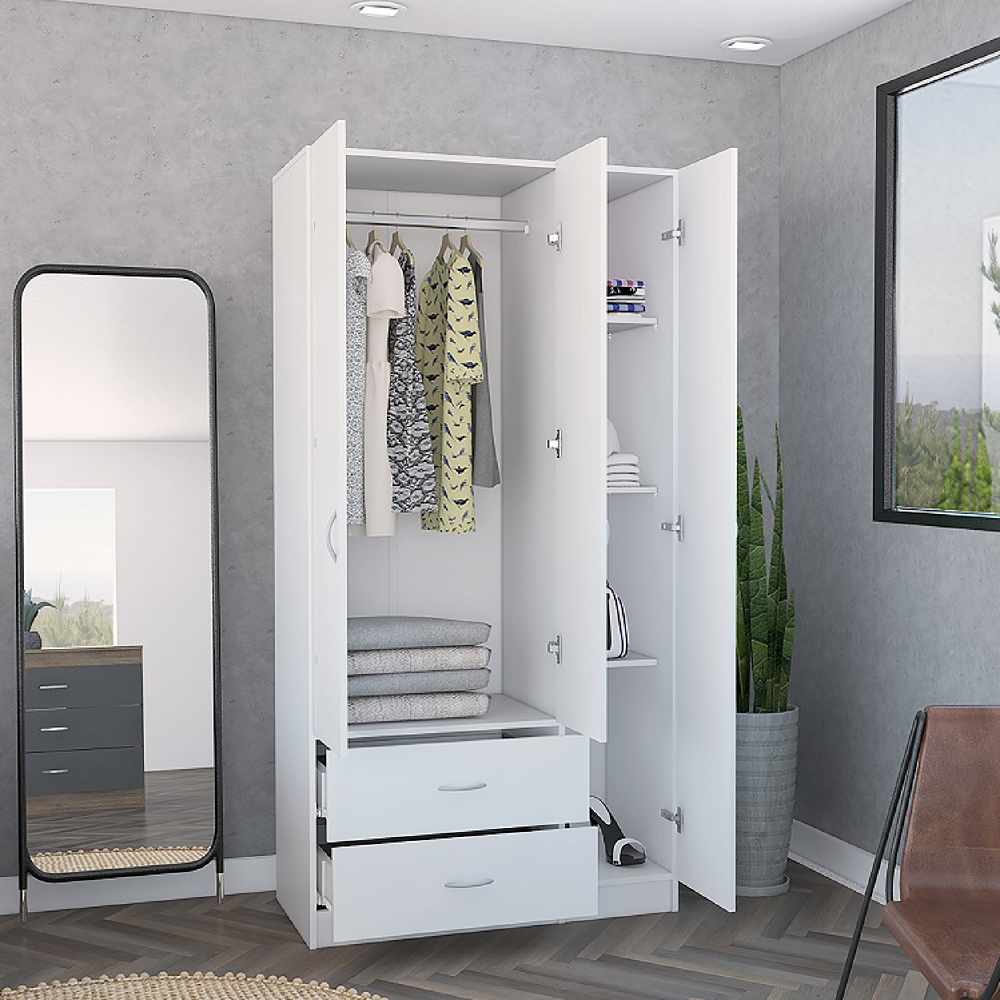 Closet Místico Blanco 90x180cm con 2 Cajones con 3 Entrepaños - Closets | Bylmo