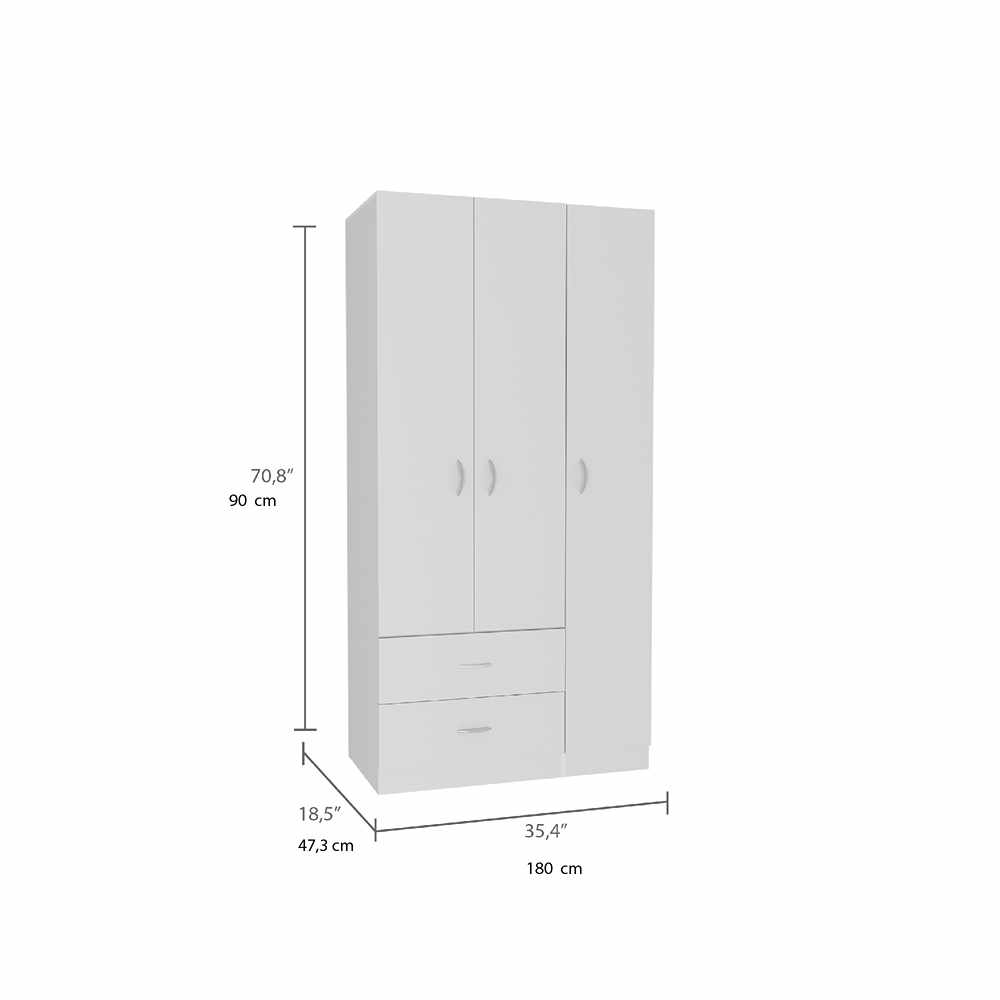 Closet Místico Blanco 90x180cm con 2 Cajones con 3 Entrepaños - Closets | Bylmo