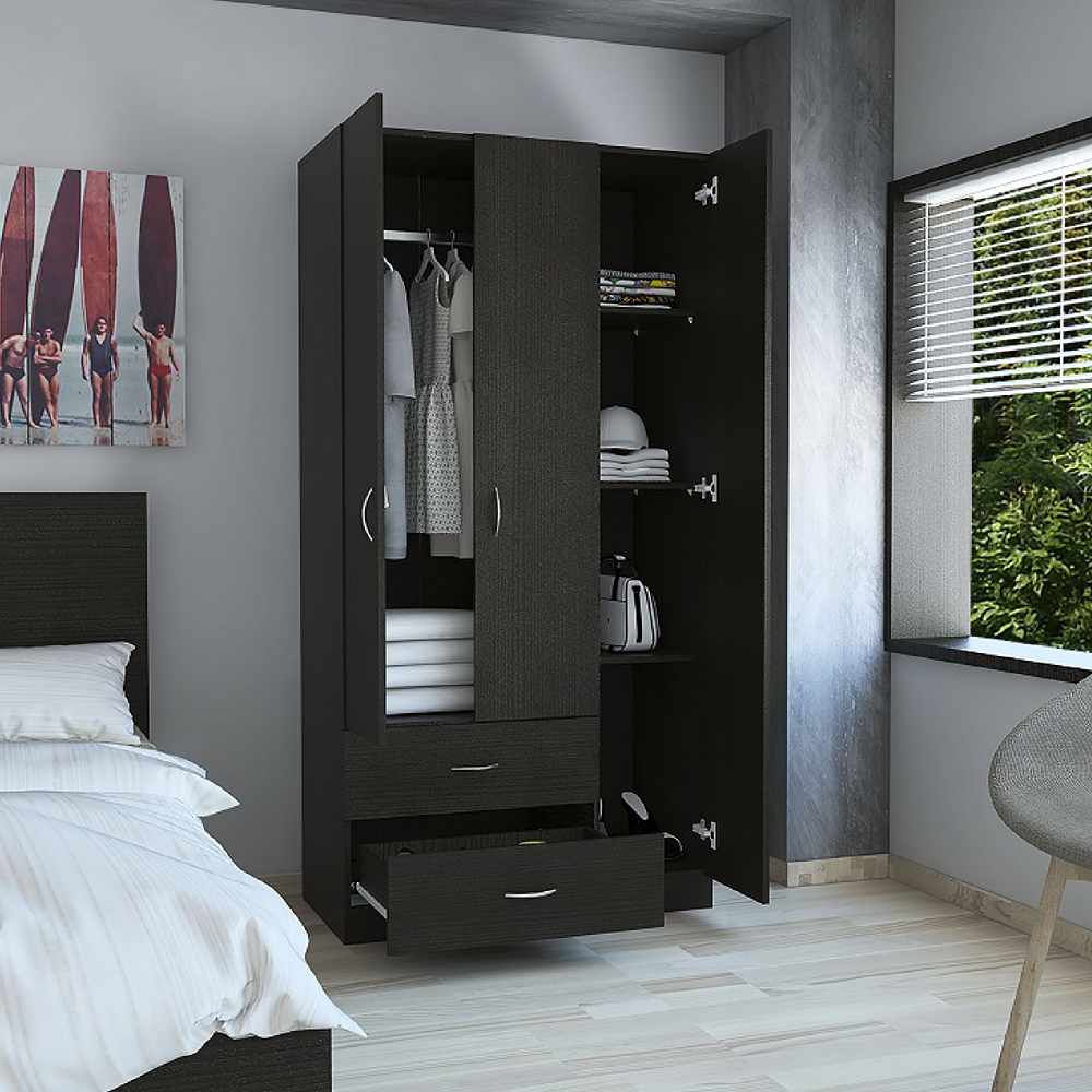 Closet Mistico Wengue 90 cm con Tres Puertas y Dos Cajones - Closets | Bylmo