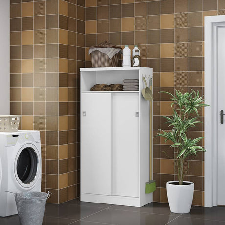 Mueble Auxiliar Blanco 76x155cm con Cuatro Entrepaños y Cinco Compartimientos - Muebles Organizadores | Bylmo