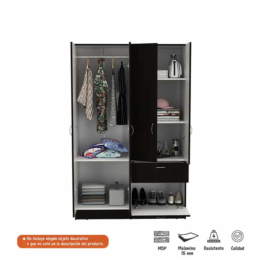 Closet Nara Wengue 109 cm con Cinco Puertas y Un Cajón - Closets | Bylmo