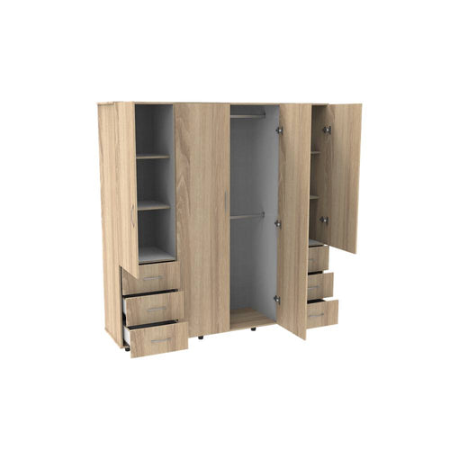 Closet Tolix Cafe Claro 181 cm con Cuatro Puertas y Seis Cajones