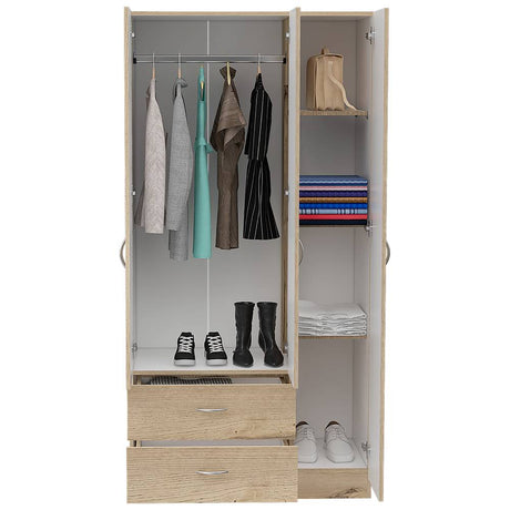Closet Oporto Duna y Blanco 90 cm con Espejo y Dos Cajones - Closets | Bylmo