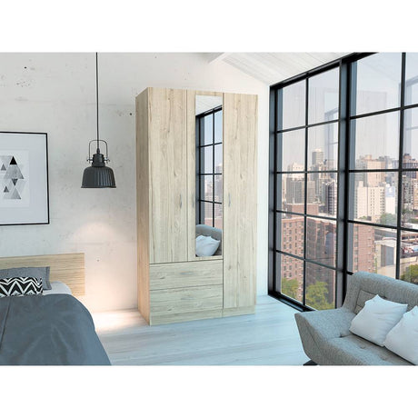 Closet Oporto Duna y Blanco 90 cm con Espejo y Dos Cajones - Closets | Bylmo