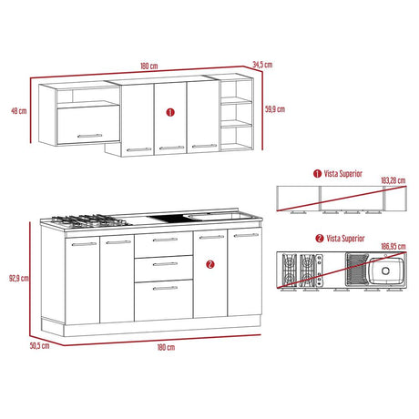 Cocina Osaka Bellota y Blanco 180 cm - Cocinas | Bylmo