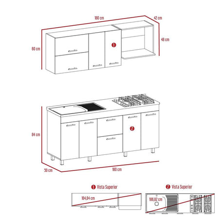 Cocina Sakai Taupe y Blanco 180 cm Izquierda con Mesón - Cocinas | Bylmo