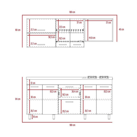 Cocina Sakai Taupe y Blanco 180 cm Izquierda con Mesón - Cocinas | Bylmo