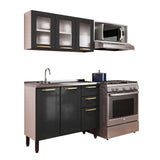 Cocina Integral Negro 165x52,5cm con Meson de Acero Al Carbon y con Pozuelo para lado Izquierda - Cocinas | Bylmo