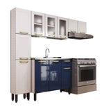 Cocina Integral Blanco y Blue Navy 210 cm con Mesón - Cocinas | Bylmo