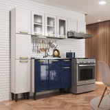 Cocina Integral Blanco y Blue Navy 210 cm con Mesón - Cocinas | Bylmo