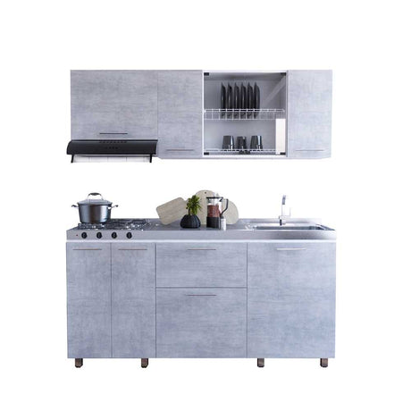 Cocina Integral Blanco 180x195cm con Meson de Acero Inoxidable y con Pozuelo para lado Derecha - Cocinas | Bylmo