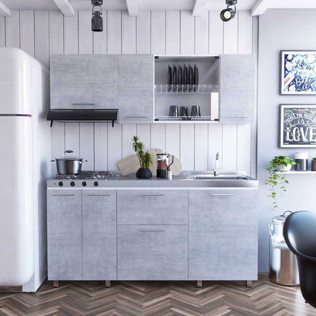 Cocina Integral Blanco 180x195cm con Meson de Acero Inoxidable y con Pozuelo para lado Derecha - Cocinas | Bylmo