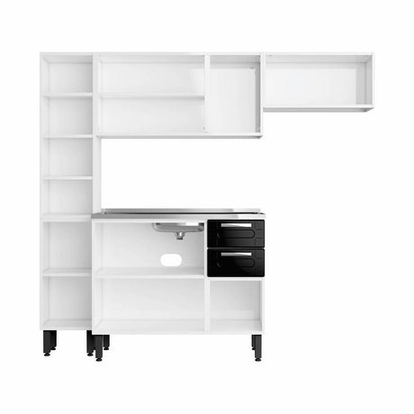 Cocina Caribe Blanco y Negro 105x52,5cm con Meson de Acero Inoxidable y con Pozuelo para lado Izquierda - Cocinas | Bylmo