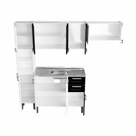 Cocina Caribe Blanco y Negro 105x52,5cm con Meson de Acero Inoxidable y con Pozuelo para lado Izquierda - Cocinas | Bylmo