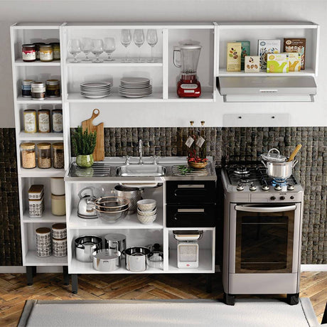 Cocina Caribe Blanco y Negro 105x52,5cm con Meson de Acero Inoxidable y con Pozuelo para lado Izquierda - Cocinas | Bylmo