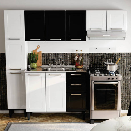 Cocina Caribe Blanco y Negro 105x52,5cm con Meson de Acero Inoxidable y con Pozuelo para lado Izquierda - Cocinas | Bylmo