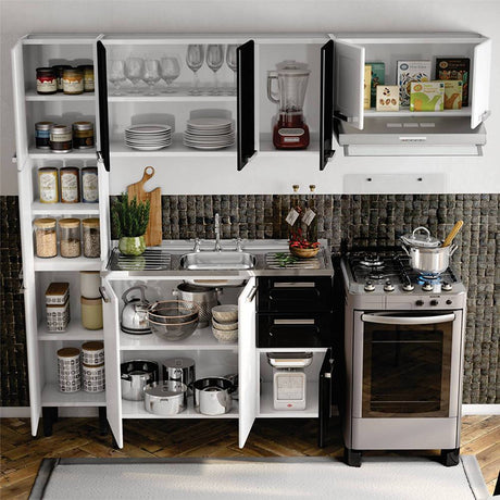 Cocina Caribe Blanco y Negro 105x52,5cm con Meson de Acero Inoxidable y con Pozuelo para lado Izquierda - Cocinas | Bylmo