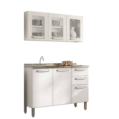 Cocina Integral Evidence Blanco 105x52,5cm con Meson de Acero Al Carbon y con Pozuelo para lado Izquierda - Cocinas | Bylmo