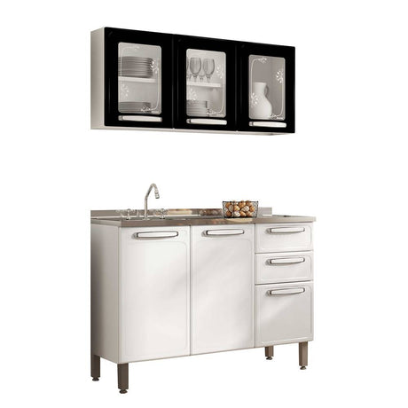 Cocina Evidence Negro y Blanco 105x52,5cm con Meson de Acero Inoxidable y con Pozuelo para lado Izquierda - Cocinas | Bylmo