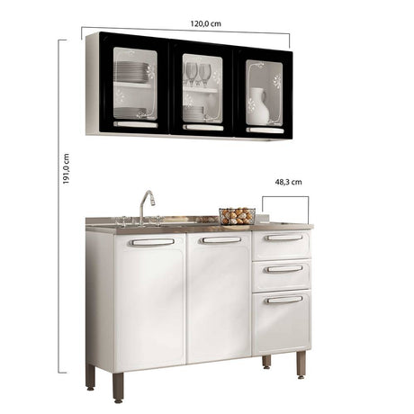 Cocina Evidence Negro y Blanco 105x52,5cm con Meson de Acero Inoxidable y con Pozuelo para lado Izquierda - Cocinas | Bylmo