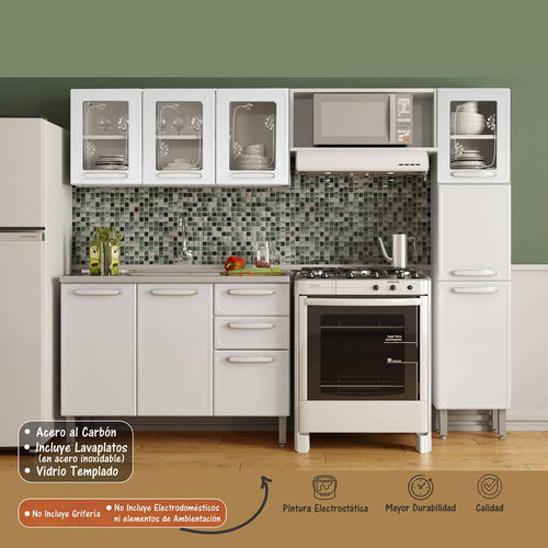 Cocina Completa Ferreti Inclye Meson En Acero Blanco + Wengue 78 – 60 X 220  X 50 – 31 – Los muebles mas baratos