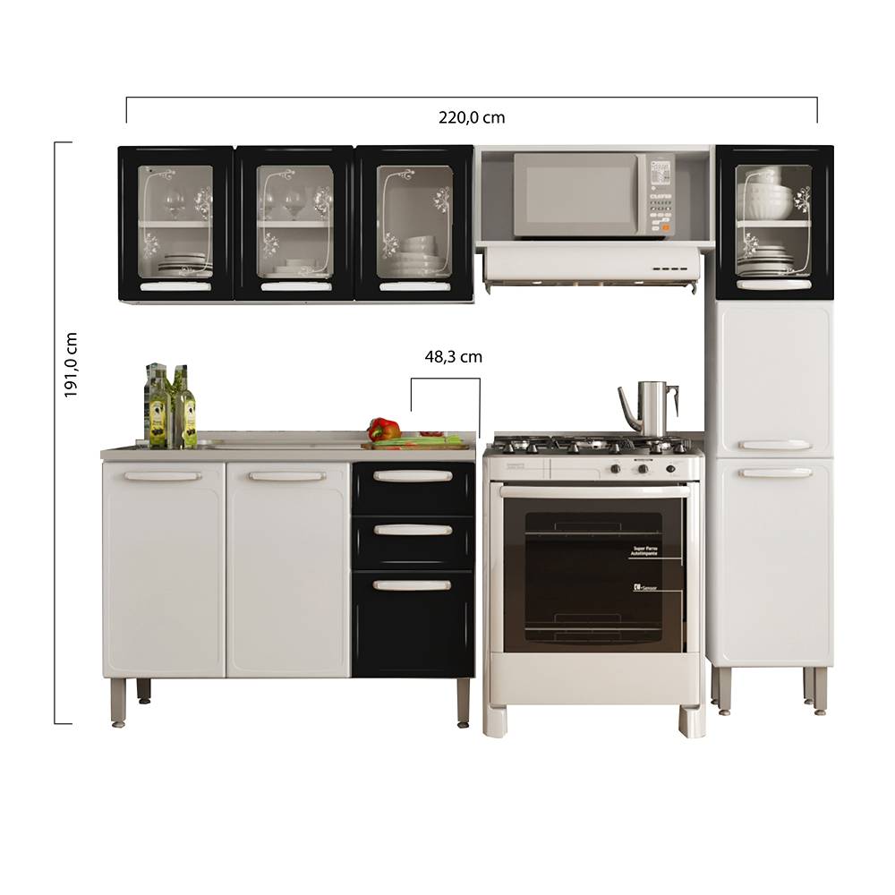 Cocina Evidence Negro 105x52,5cm con Meson de Acero Al Carbon y con Pozuelo para lado Centro - Cocinas | Bylmo