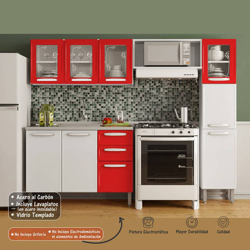 Cocina Completa Ferreti Inclye Meson En Acero Blanco + Wengue 78 – 60 X 220  X 50 – 31 – Los muebles mas baratos
