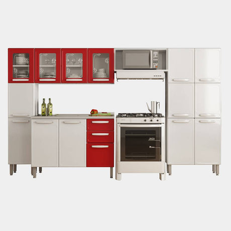 Cocina Integral Evidence Blanco y Rojo 300 cm con Mesón - Cocinas | Bylmo
