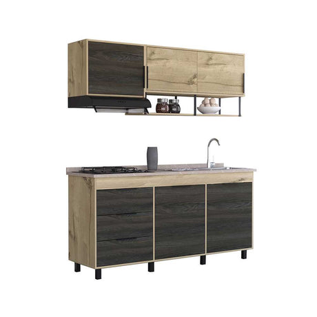 Cocina Integral Duna 180x188cm con Meson de Acero Inoxidable y con Pozuelo para lado Derecha - Cocinas | Bylmo