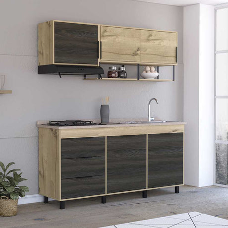 Cocina Integral Duna 180x188cm con Meson de Acero Inoxidable y con Pozuelo para lado Derecha - Cocinas | Bylmo