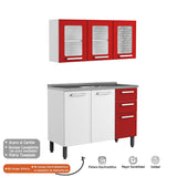 Cocina Integral Gourmet Blanco y Rojo 120 cm Izquierda con Mesón - Cocinas | Bylmo