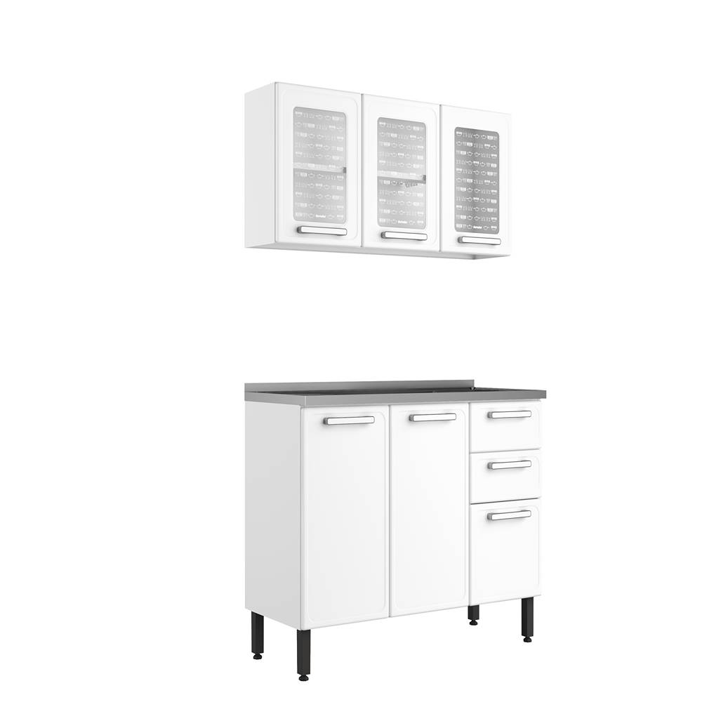 Cocina Integral Gourmet Blanco 120 cm Izquierda con Mesón - Cocinas | Bylmo