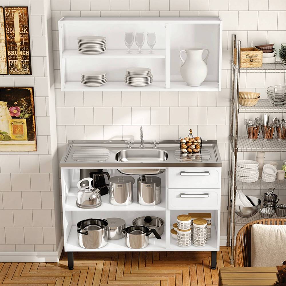 Cocina Integral Gourmet Blanco 120 cm Izquierda con Mesón - Cocinas | Bylmo